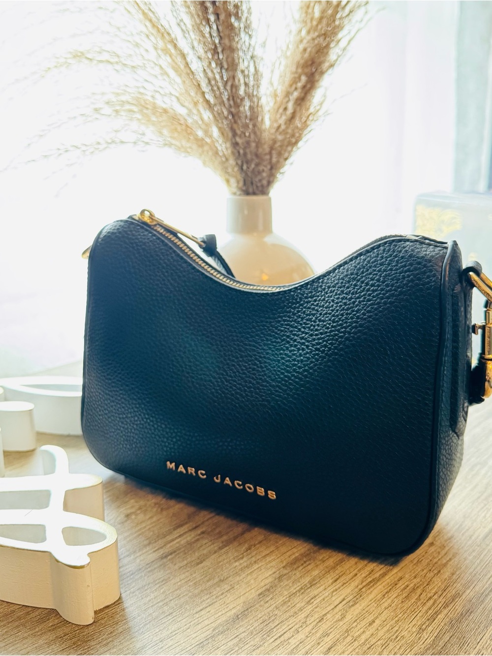 Marc Jacobs Black Pebbled Leather Crossbody with Gold Hardware